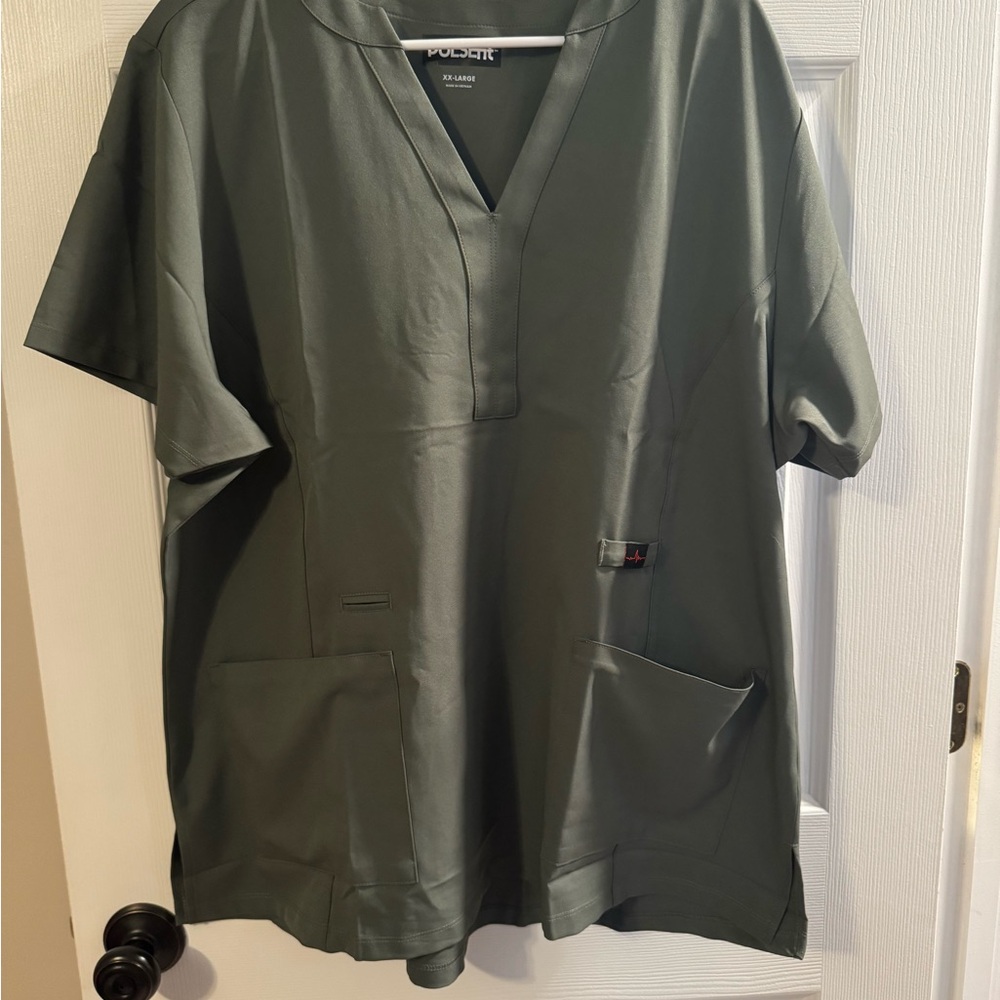 PulseFit Olive V-Neck Medical Scrub Top